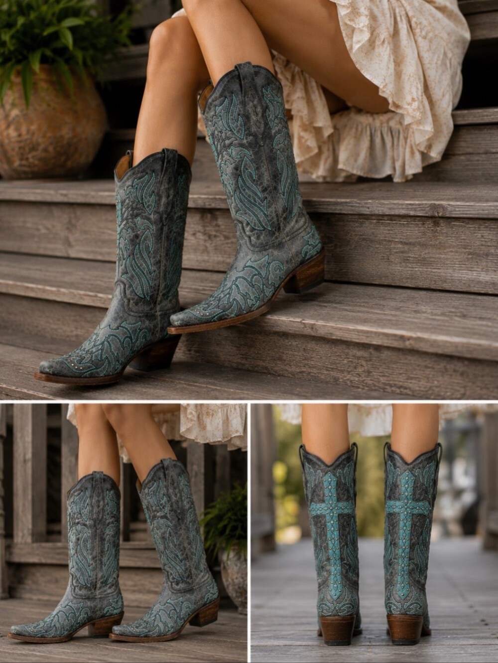 Corral Boots Women's Turquoise Embroidery Rhinestone Snip Toe Western Boot - Picture 2 of 16
